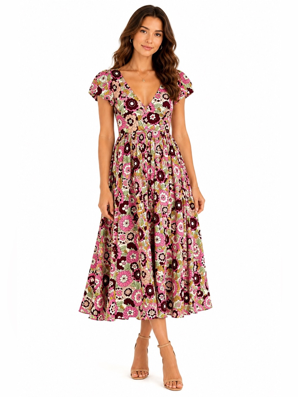 Dodo Bar Or Retro Floral Empire Waist Midi Dress Cottagecore Size S Garden Party